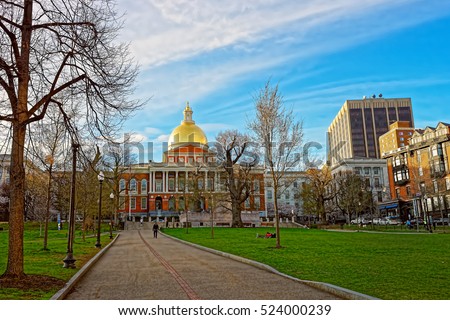 State Library of Massachusetts at Boston Common public park in downtown Boston, MA, the United States. People on the background