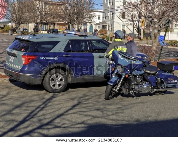\
State Police cruiser and motorcycle, Revere\
Massachusetts USA, March 8\
2022