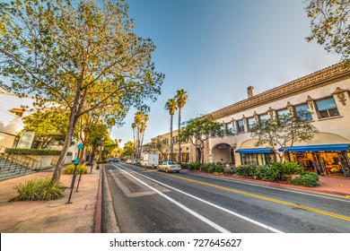 State Street In Santa Barbara At Sunset. California, USA