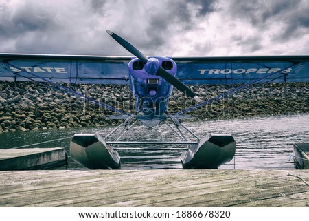 State troopers seaplane tied to the marina of Hoonah, Alaska, USA