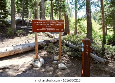 Stateline, Nevada - 2020: Tahoe Rim Trail Signage. Located Near Kingsburry South Trail Head And Heavenly Ski Resort. Signage Regarding Tahoe Rim Trail Camping, Hiking, Fires, Stove, Leave No Trace.