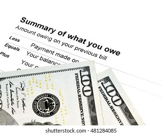 Statement of charges owed with US Currency