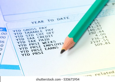 Statement Of Payroll Details With A Pencil. Financial Accounting Concept.