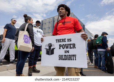 STATEN ISLAND, N.Y. – April 24, 2022: People Are Seen Near A Staten Island Amazon Facility Following A Rally In Support Of Workers Seeking To Unionize.