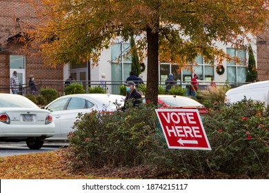 Statesboro, Georgia, USA - December 14 2020: Sign Directing Voters To The Bulloch County Annex Polling Place On The First Day Of Early Voting In The Historic Georgia US Senate Runoff Elections.