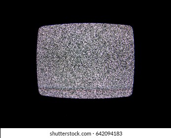 Static Noise On The Old TV Screen In The Dark.