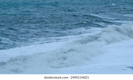 Static. Ocean Waves During A Storm. Bad Weather Cyclone Hurricane Wind.