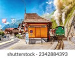 Station of the Brienz Rothorn Railway at Brienz in Switzerland