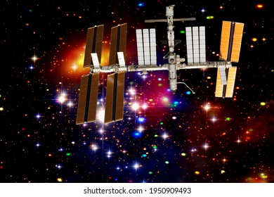 The station from modules in space. The elements of this image furnished by NASA.