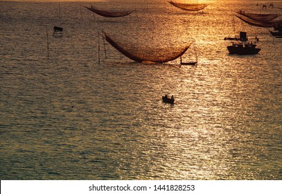 Stationary lift nets or sitting nets in Cua Bai beach in Hoi an, Vietnam which has become one of the iconic image of Vietnam - Shutterstock ID 1441828253