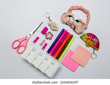 Stationary with study stuff, back to school. Top view