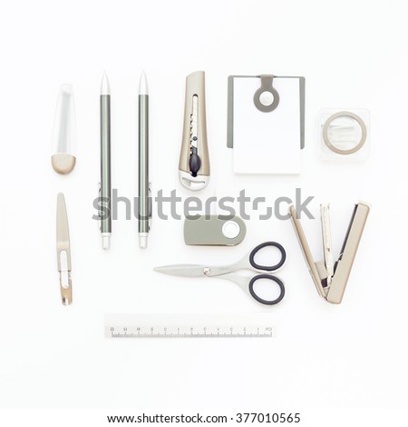 Stationeries on white background