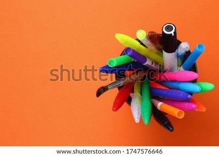 Similar – Image, Stock Photo blue stationery glass with multi-colored wooden pencils