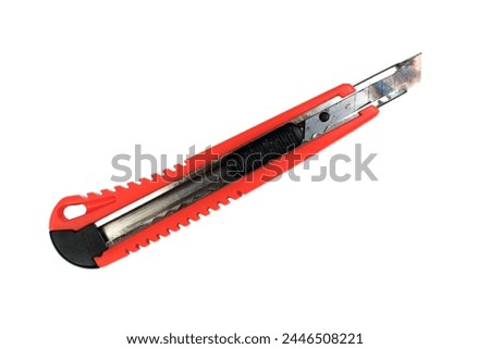 stationery knife on white background. Tool. Top view