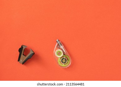 Stationery On A Red Background. Office Items