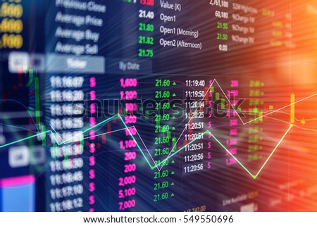 Statistic graph stock market data and finance indicator analysis from LED display. including finance statistic graph stock market education or marketing analysis. Stock analysis indicator