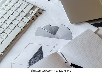Statistical analysis process control. Finance diagrams and graphs in office table. Financial analytics workspace. Planner and Agenda Concept.