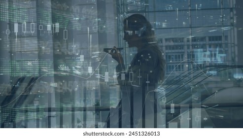 Statistical data processing against caucasian businesswoman talking on smartphone at office. business data and analytics technology concept - Powered by Shutterstock - Get 15% off with code: PIKWIZARD15