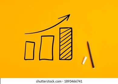 Statistical Hand Drawn Financial Graph Predicting An Economic Financial Growth Or Improvement On Yellow Background.