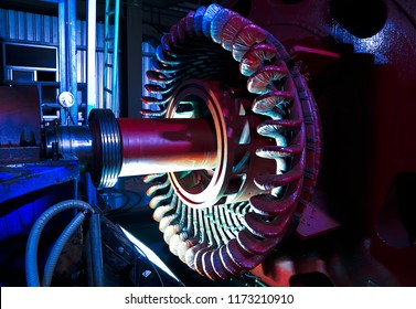 Stator generators of a big electric motor in the coal fired power plant factory manufacturing.