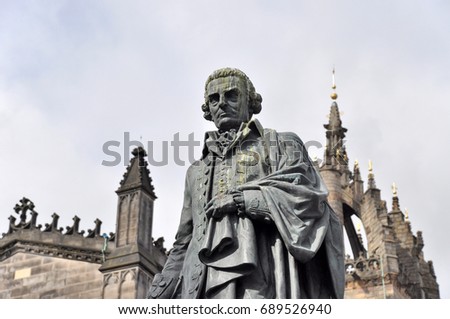Statue of Adam Smith in Edinburgh in front of St.Giles Cathedral at Parliament Square.
