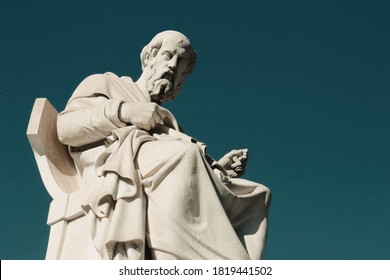 Statue of the ancient Greek philosopher Plato in Athens, Greece.