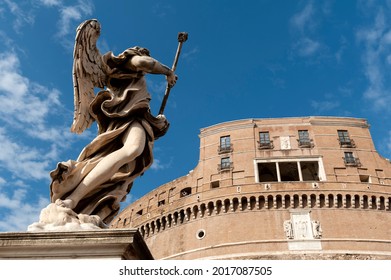 Statue of Angel with the Sponge by sculptor Antonio Giorgetti at Castel Sant'Angelo (Castle of the Holy Angel) or The Mausoleum of Hadrian in Rome, Italy