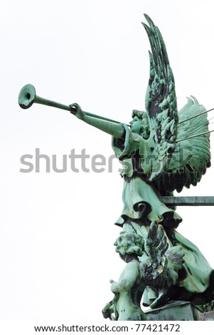 Statue of an angel with trumpet at the Berliner Dom (Berlin Cathedral), Berlin, Germany, Europe