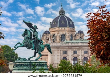 Statue of Archduke Charles and Museum of Natural History dome, Vienna, Austria