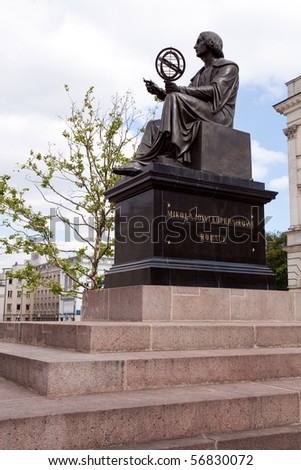 Statue of astronomer Copernicus in Warsaw Poland in front of Academy of Science