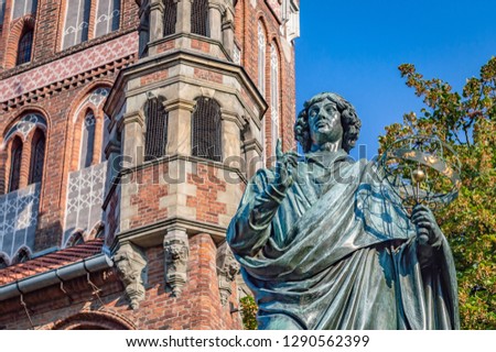Statue of astronomer, Mikolaj Kopernik, in Torun. Poland