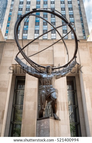 The Statue of Atlas holding the celestial spheres in New York City's Fifth Avenue
