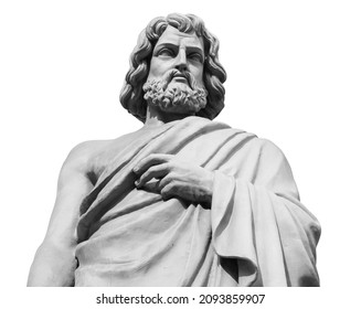 Statue Of The Biblical Inventor Daedalus. Ancient Sculpture Isolated On White Background. Classic Antiquity Man Portrait