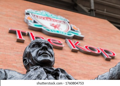 Statue of Bill Shankly at Anfield stadium in Liverpool (England) seen in June 2020.