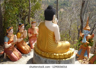 Statue Of Buddha Preaching To His Disciples,  Sambuk Mountain Monastery, Kratie,  Cambodia