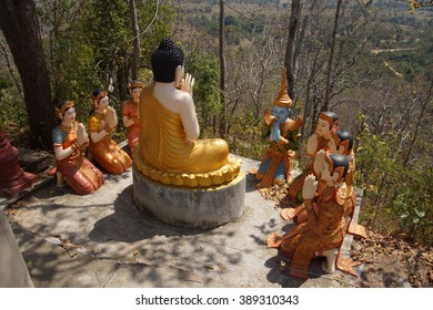 Statue Of Buddha Preaching To His Disciples,  Sambuk Mountain Monastery, Kratie,  Cambodia