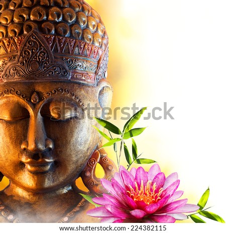 Statue buddha zen with water lily and bamboo