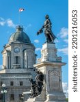 The statue of Champlain in the Upper town of Old Quebec, Canada