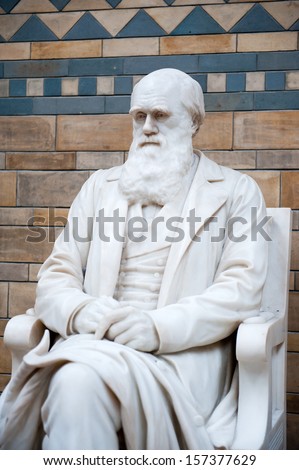 Statue of Charles Darwin in Natural History Museum. London, United Kingdom.