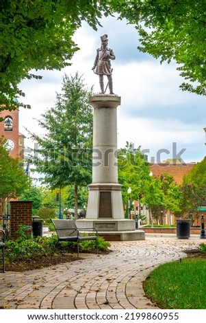 Statue of the Daniel Morgan Monument stands tall in downtown Spartanburg, South Carolina.