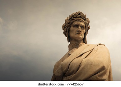 Statue of Dante in Piazza di Santa Croce, Florence, Italy. Bust shot, vintage pastel tones. - Powered by Shutterstock