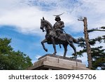 Statue of Date Masamune and blue sky Sendai Castle Ruins, Sendai City, Miyagi Prefecture