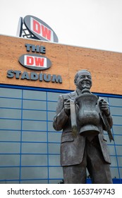 Statue Of Dave Whelan With FA Cup DW Stadium In Wigan Lancashire July 2019