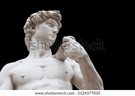 Statue of David isolate. Sculpture of the ancient Greek mythical hero David by the artist Michelangelo.