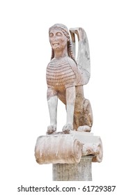 Statue in Delphi museum, Greece isolated on white background