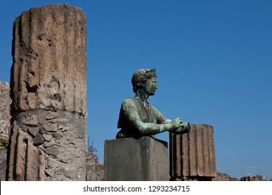 Statue Of Diana With Columns In Pompeii, Italy