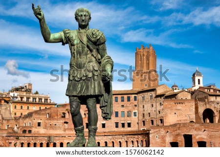 Statue of Emperor Trajan in the Trajan’s Market in via dei fori imperiali, Rome Italy