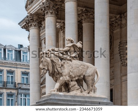 Statue at the entrance to the Brussels Stock Exchange, Belgium