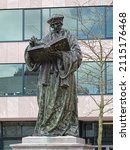 Statue of Erasmus in Rotterdam, Netherlands. The statue by the Dutch sculptor Hendrick de Keyser was erected in 1622. The image was taken in 2013.