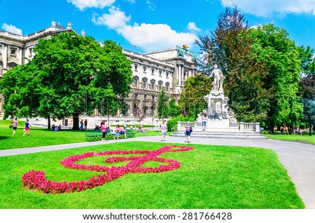 Statue of famous composer Wolfgang Amadeus Mozart in the Burggarten, Vienna, Austria